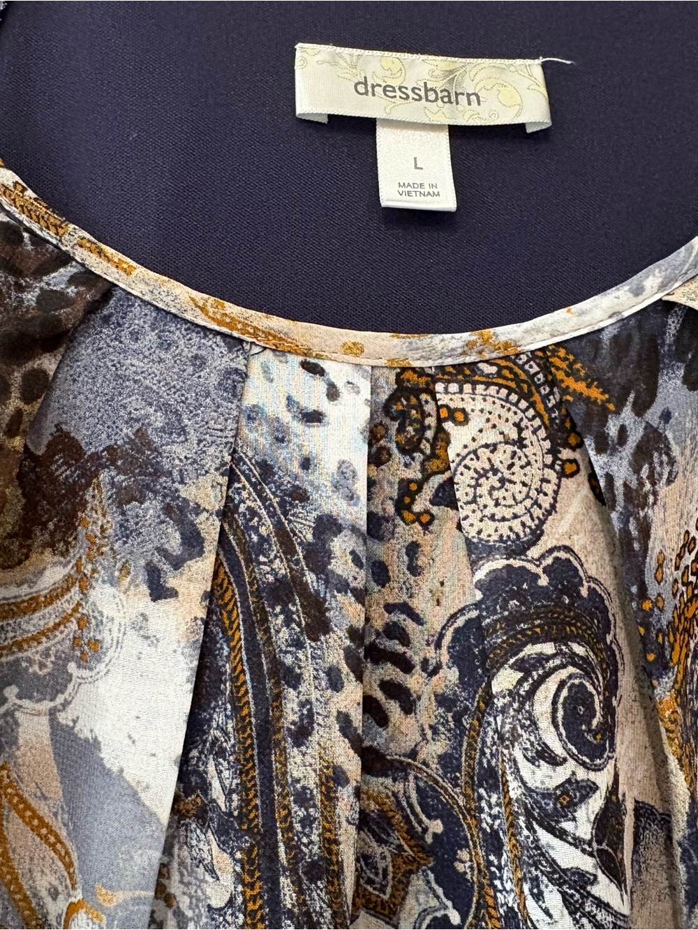 Dress Barn Navy, White and Gold Paisley Sheer Blouse - Picture 3 of 6